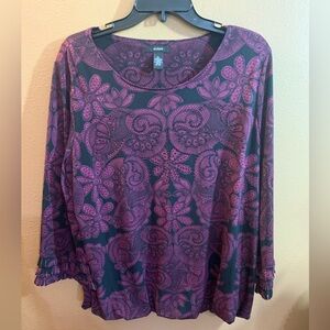 Alfani Purple & Black Floral Paisley Blouse - XL